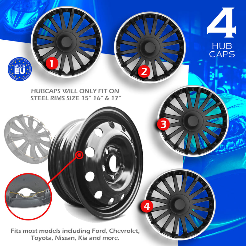 Swiss Drive 15" Cristal Silver/Outer Black Wheel Cover - 1348