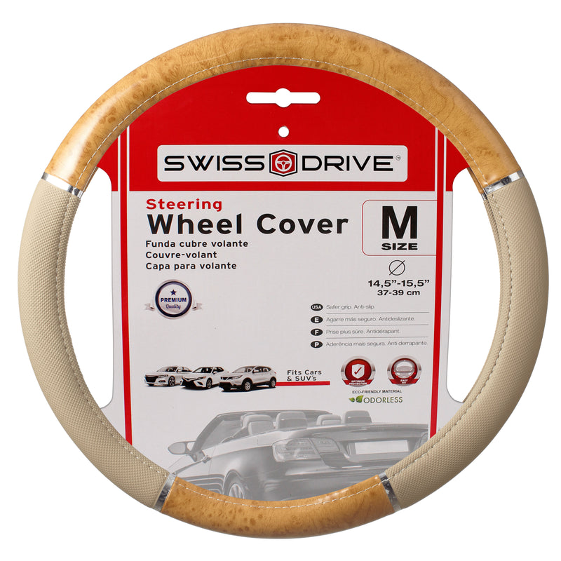 Swiss Drive Steering Wheel Cover Medium Wood/Light Beige - 2505CLW