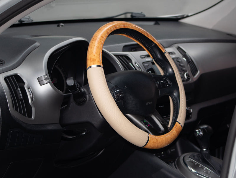 Swiss Drive Steering Wheel Cover Medium Wood/Light Beige - 2505CLW