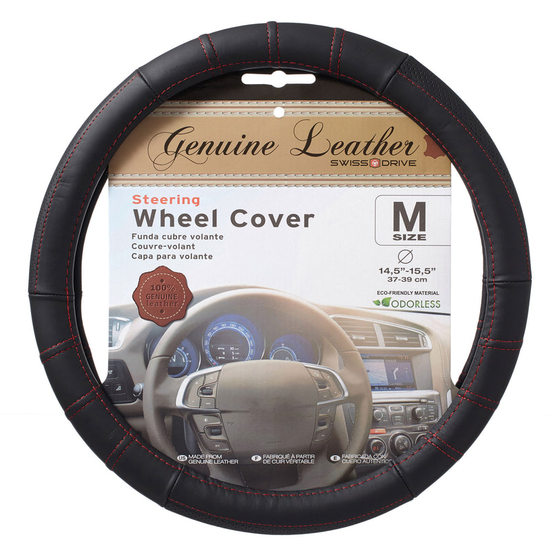Swiss Drive Steering Wheel Cover Medium Black w/Red Stitching - 2505FL1