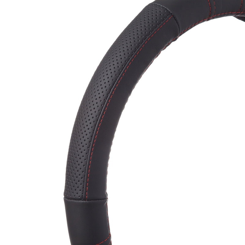 Swiss Drive Steering Wheel Cover Medium Black w/Red Stitching - 2505FL1