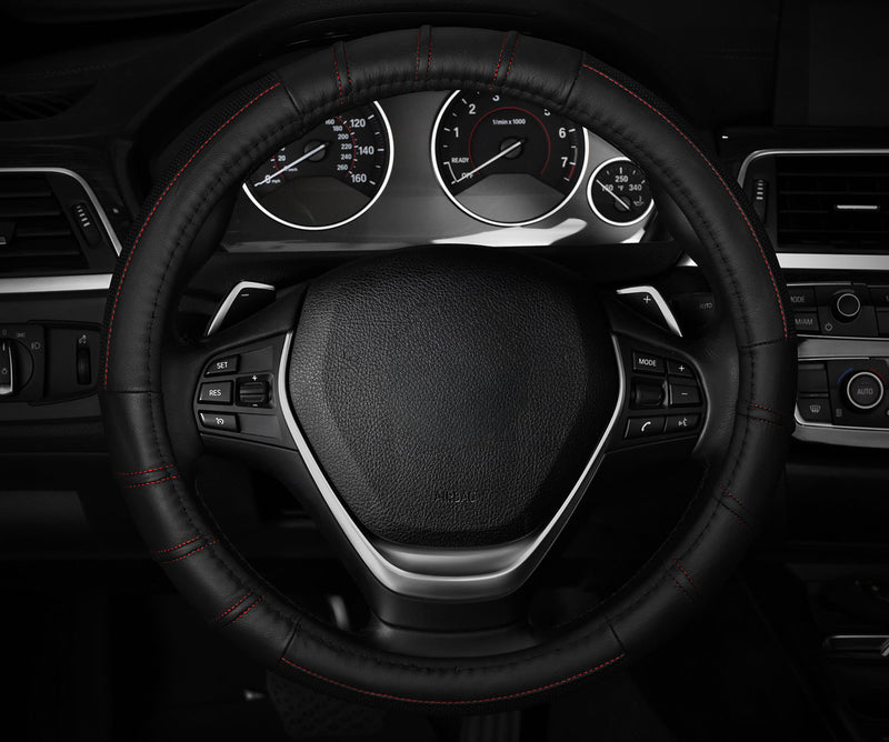 Swiss Drive Steering Wheel Cover Medium Black w/Red Stitching - 2505FL1
