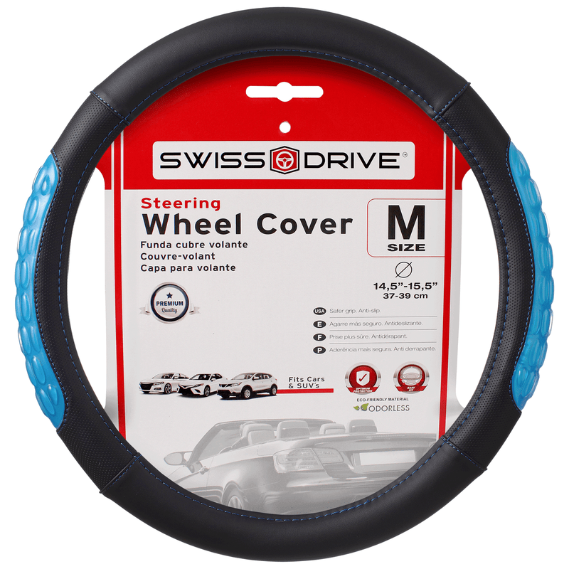 Swiss Drive Steering Wheel Cover Ultra Gel Black/Blue Medium - 2505GEL