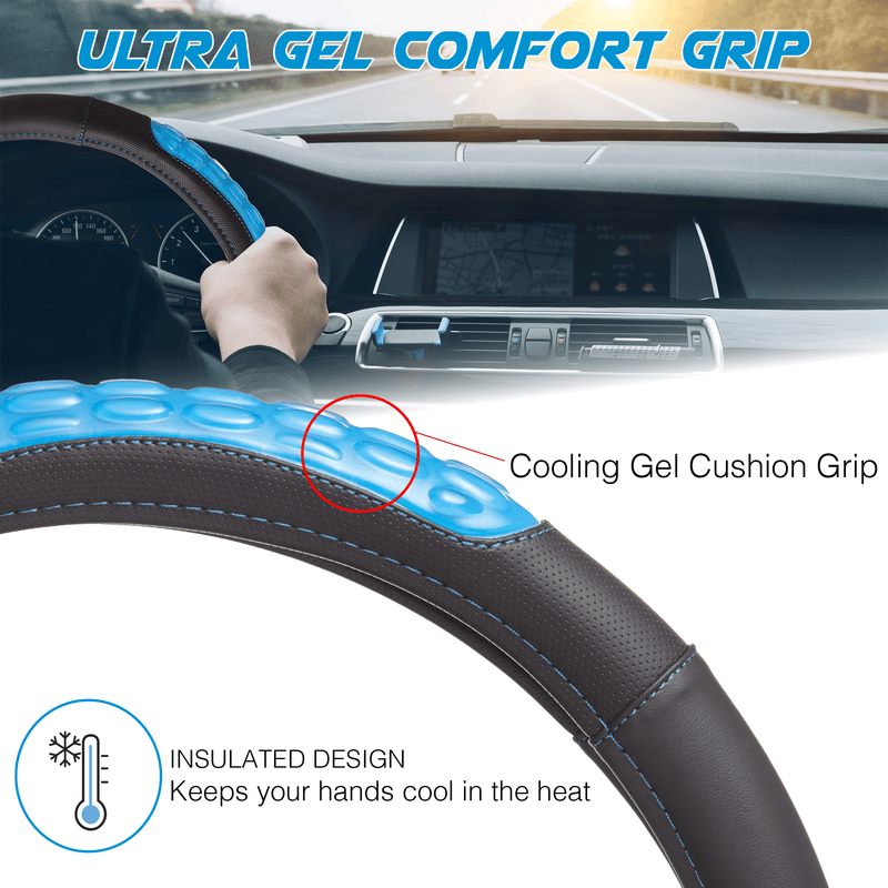 Swiss Drive Steering Wheel Cover Ultra Gel Black/Blue Medium - 2505GEL