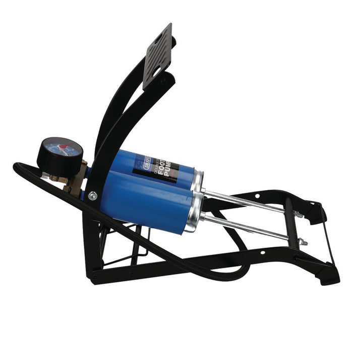 Draper Double Cylinder Foot Pump With Pressure Gauge - 25996