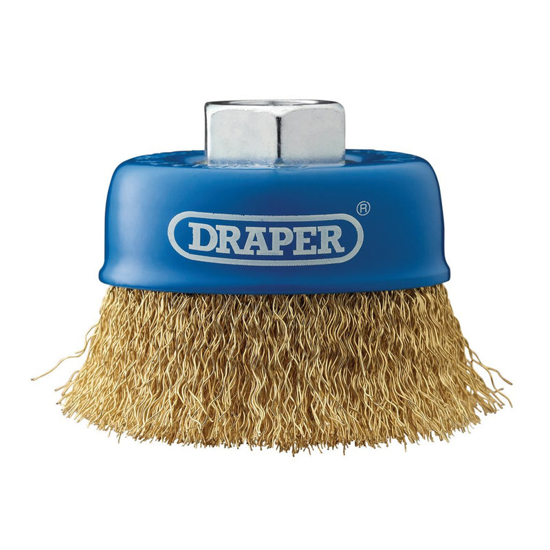 Draper Brassed Steel Crimped Wire Cup Brush, 75mm, M14 - 41444