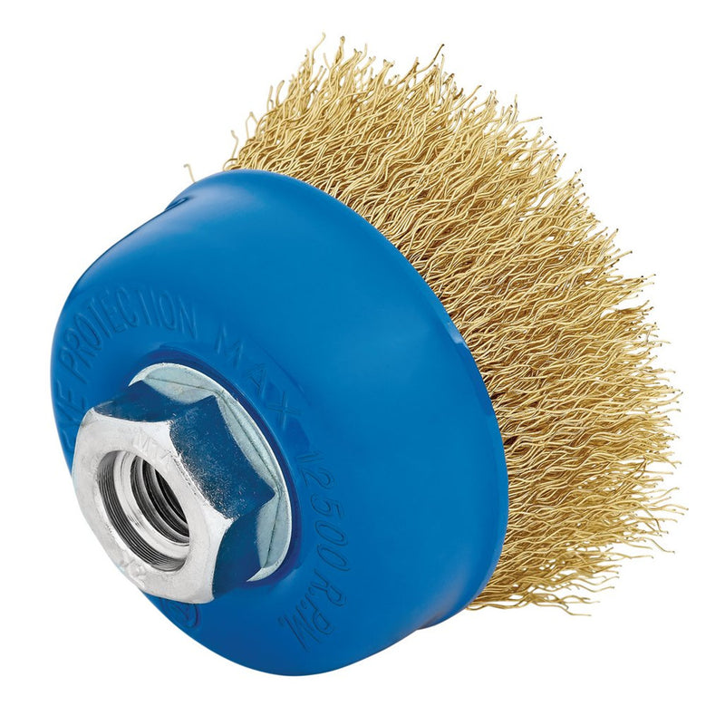 Draper Brassed Steel Crimped Wire Cup Brush, 75mm, M14 - 41444