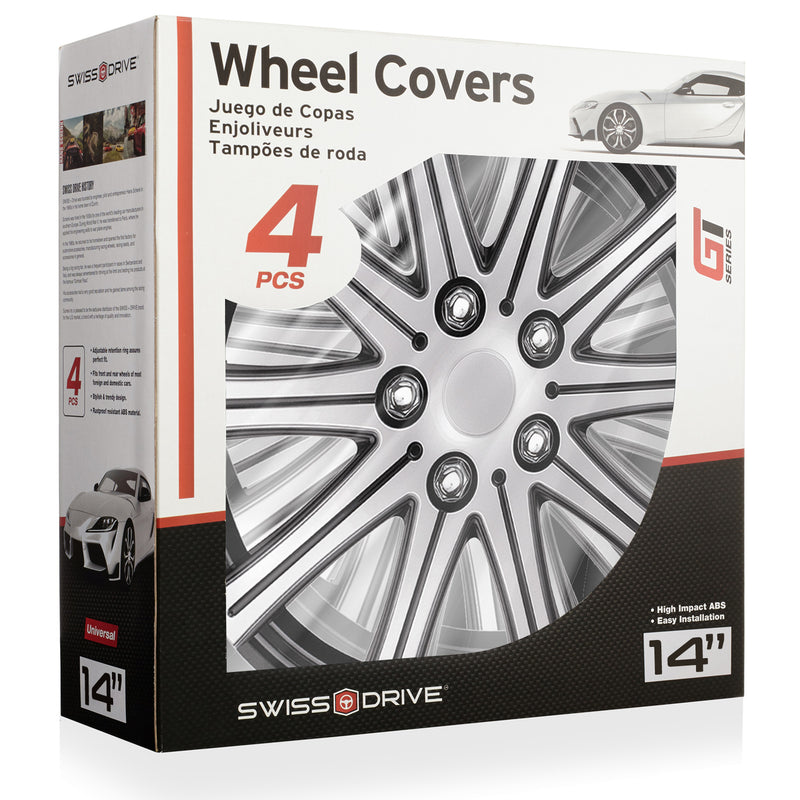 Swiss Drive 14" Fuji Silver/Black Wheel Cover - 506124P