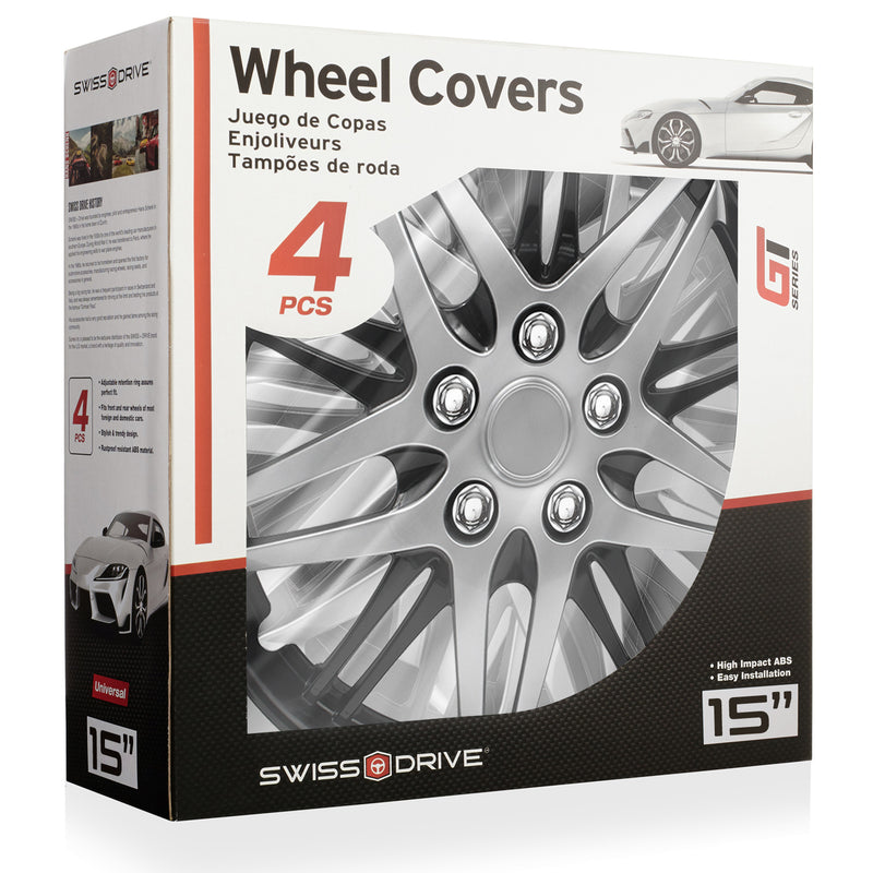 Swiss Drive 15" Baru Silver/Black Wheel Cover - 5070130