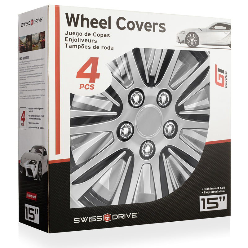 Swiss Drive 15" Marina Bay Silver/Black Wheel Cover - 507136S