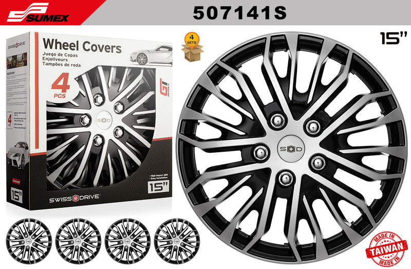 Swiss Drive 15" Austin Silver/Black Wheel Cover - 507141S