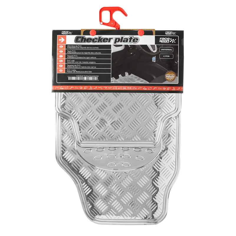 Swiss Drive Checker Plate Floor Mat 4 Piece Aluminum Look Metallic Silver - APA1000