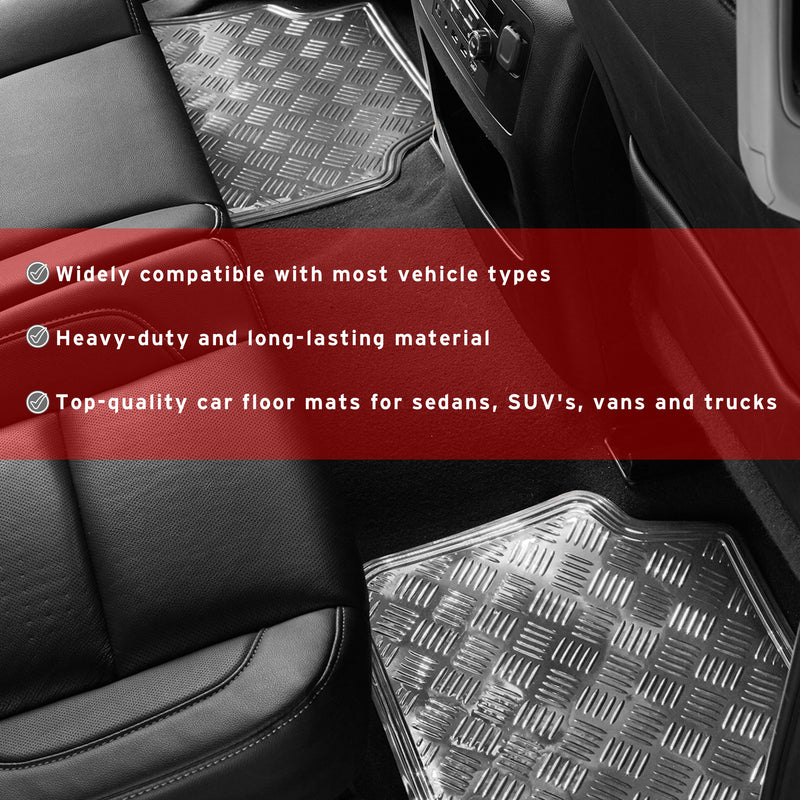 Swiss Drive Checker Plate Floor Mat 4 Piece Aluminum Look Metallic Silver - APA1000