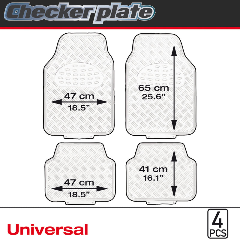Swiss Drive Checker Plate Floor Mat 4 Piece Aluminum Look Metallic Silver - APA1000