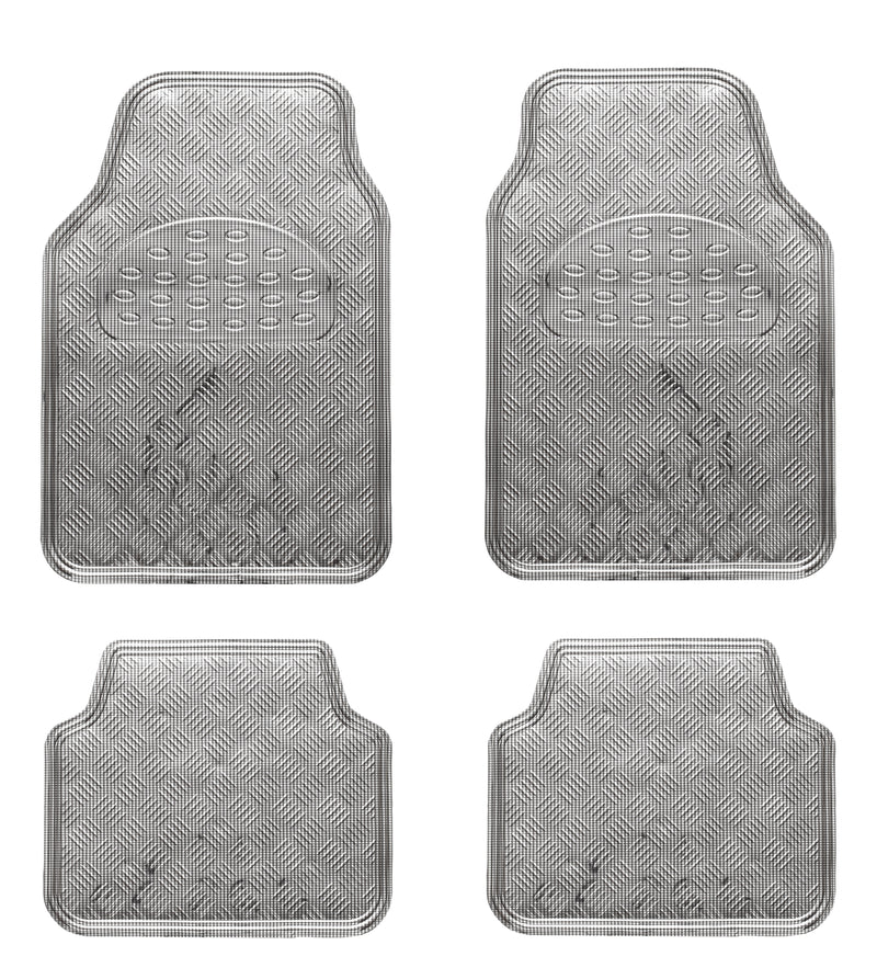 Swiss Drive Checker Plate Floor Mat 4 Piece Aluminum Look Carbon Fiber - APA4000