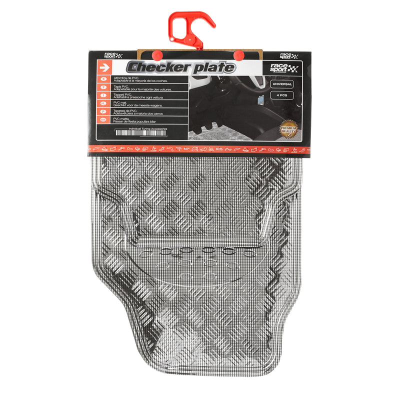 Swiss Drive Checker Plate Floor Mat 4 Piece Aluminum Look Carbon Fiber - APA4000