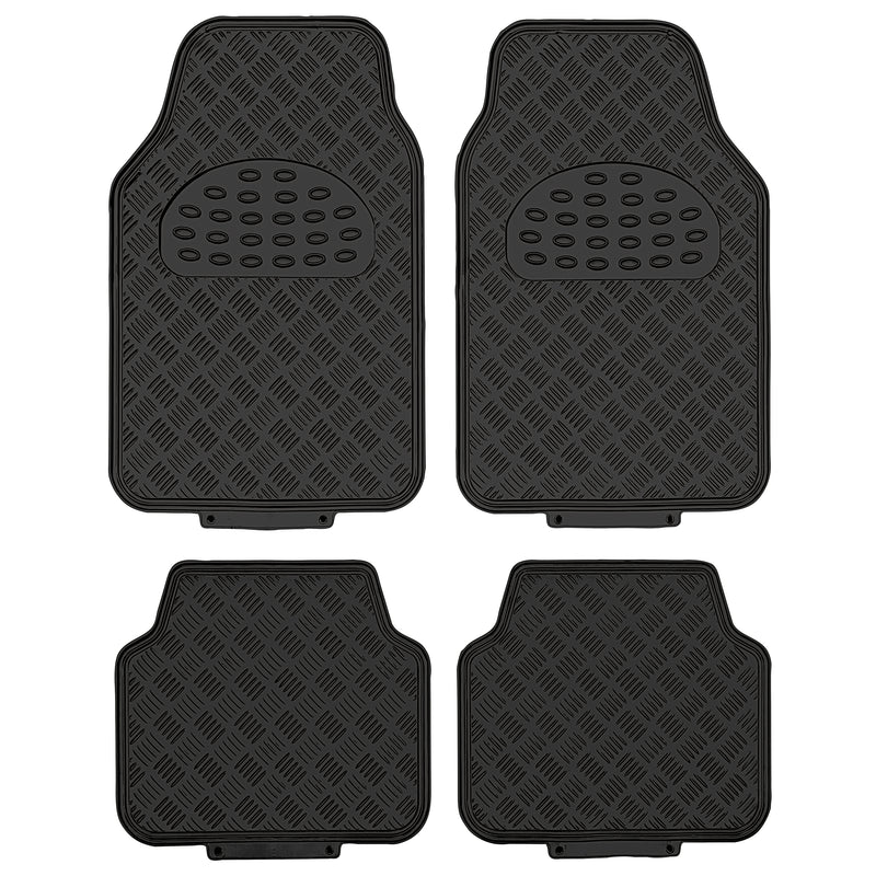 Swiss Drive Checker Plate Floor Mat 4 Piece Aluminum Look Piano Black - APA5000