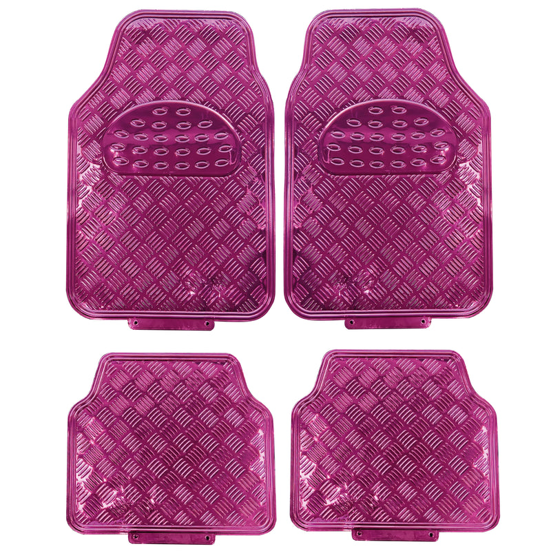 Swiss Drive Checker Plate Floor Mat 4 Piece Aluminum Look Pink- APA60PK
