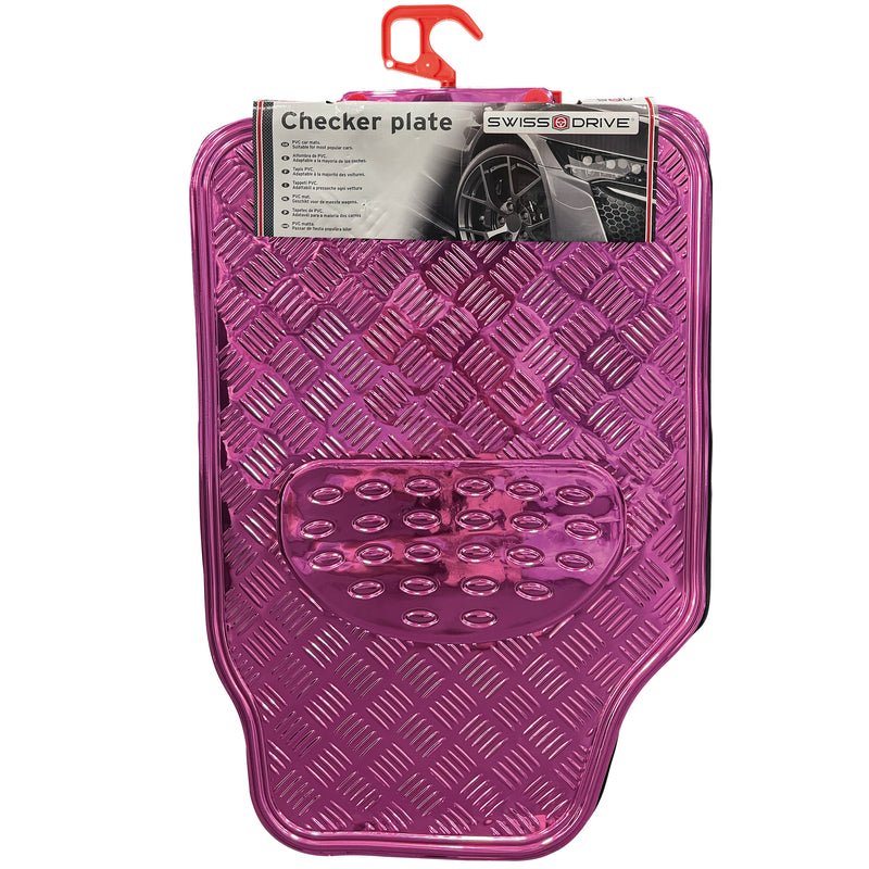Swiss Drive Checker Plate Floor Mat 4 Piece Aluminum Look Pink- APA60PK