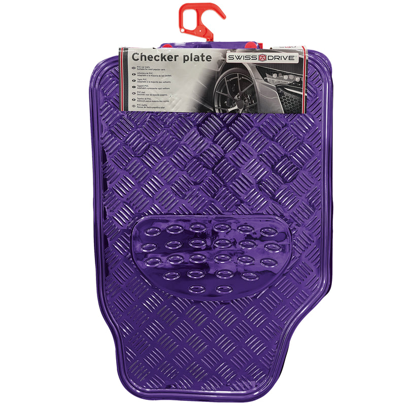 Swiss Drive Checker Plate Floor Mat 4 Piece Aluminum Look Purple - APA7000