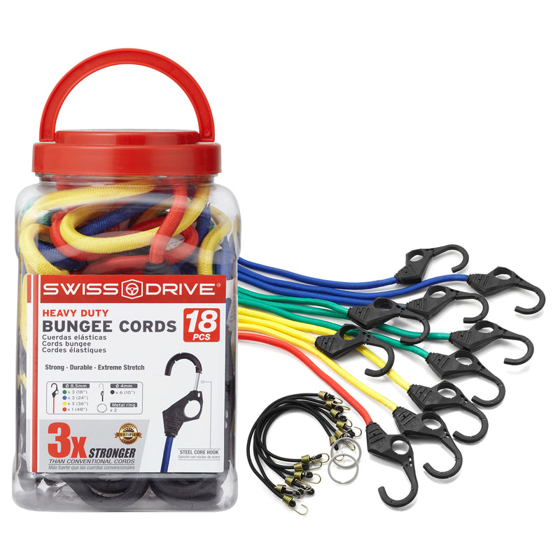 Swiss Drive Heavy Duty Bungee Cords (18 Pc) - BNCRD18