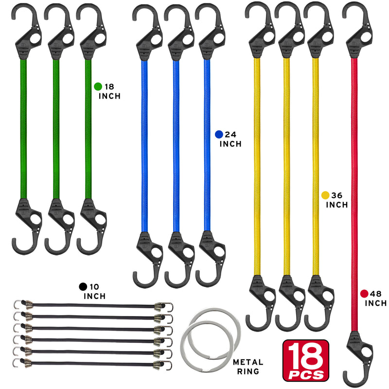 Swiss Drive Heavy Duty Bungee Cords (18 Pc) - BNCRD18
