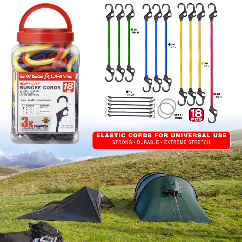 Swiss Drive Heavy Duty Bungee Cords (18 Pc) - BNCRD18