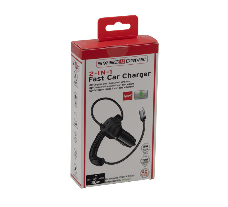 Swiss Drive 2-in-1 Car Charger Type-C w/ Cable + USB – CHGTYPC