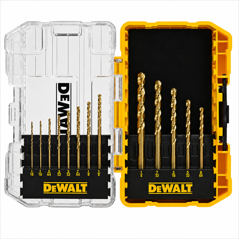 DeWalt Jobber Length Drill Bit Set: 13 Pc, 1/16" to 1/4", 135° Point, TiN-Coated HSS - DW1363