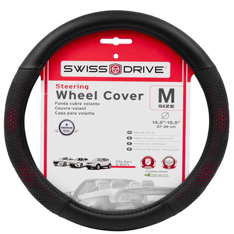 Swiss Drive Steering Wheel Cover Medium Black/Red- FVOTKRD