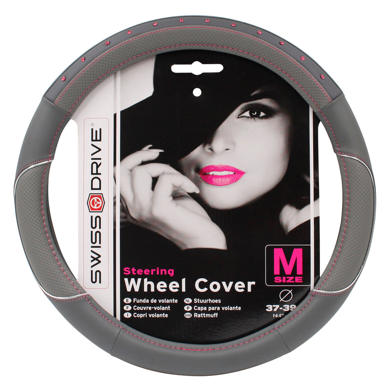 Swiss Drive Steering Wheel Cover Bling Bling Grey/Pink Medium - FVP1230