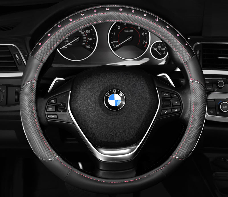 Swiss Drive Steering Wheel Cover Bling Bling Grey/Pink Medium - FVP1230