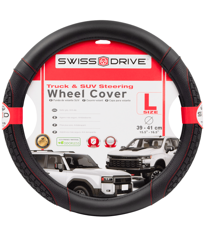 Swiss Drive SUV Tread Steering Wheel Cover Large Black/Red Stitch - FVSUVTL