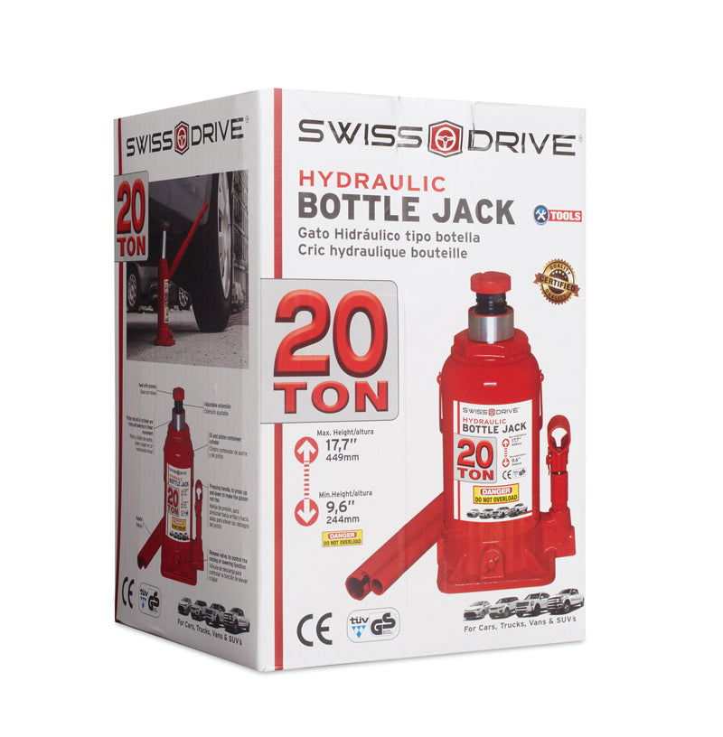 Swiss Drive Hydraulic Bottle Jack w/ Case 20 Ton - M202020
