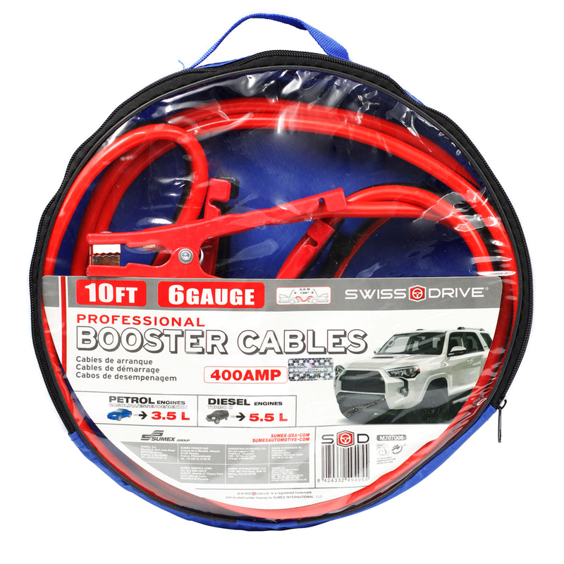 Swiss Drive Professional Booster Cables (400 AMP | 6 Gauge | 12/24V) - M707006