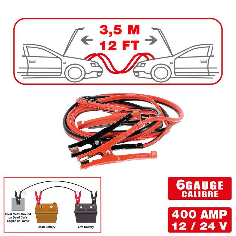 Swiss Drive Professional Booster Cables (400 AMP | 6 Gauge | 12/24V) - M707006