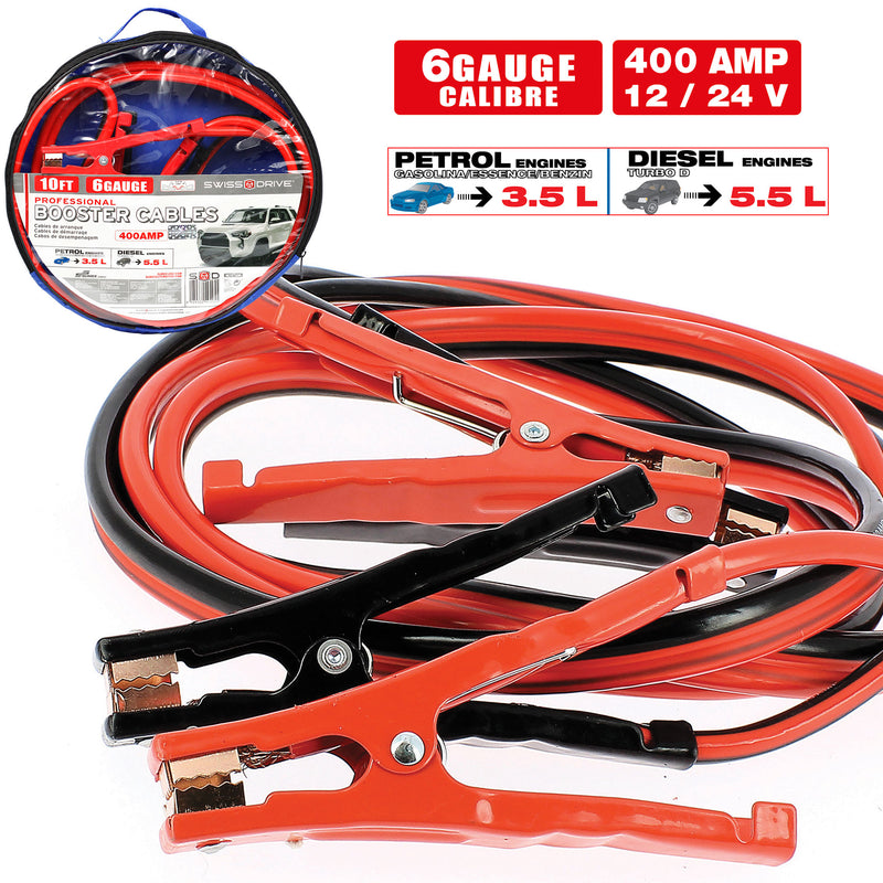 Swiss Drive Professional Booster Cables (400 AMP | 6 Gauge | 12/24V) - M707006