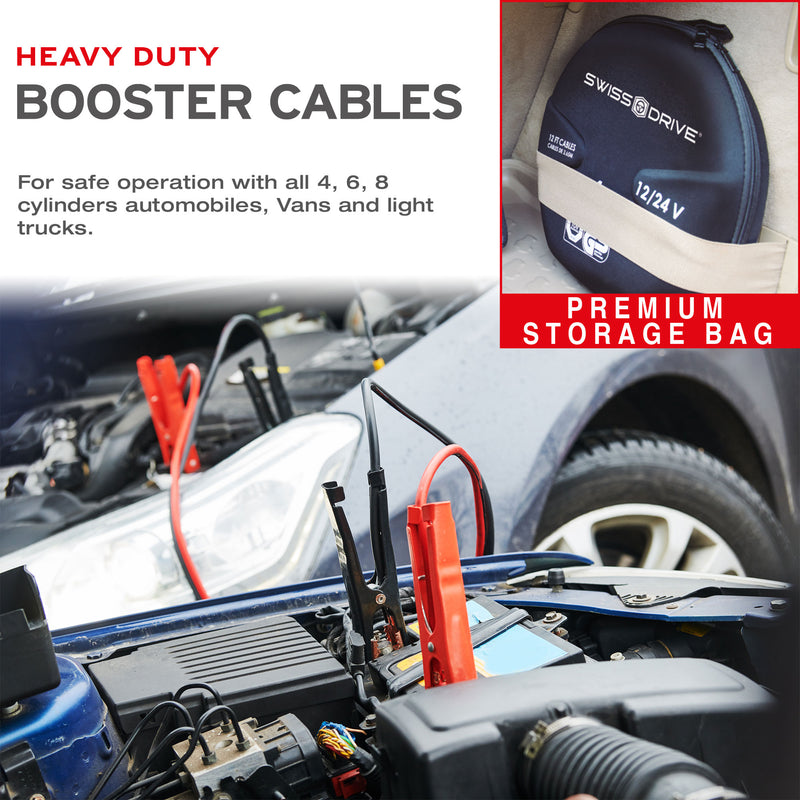 Swiss Drive Heavy Duty Booster Cables (600 AMP | 4 Gauge | 12/24V) - M707008