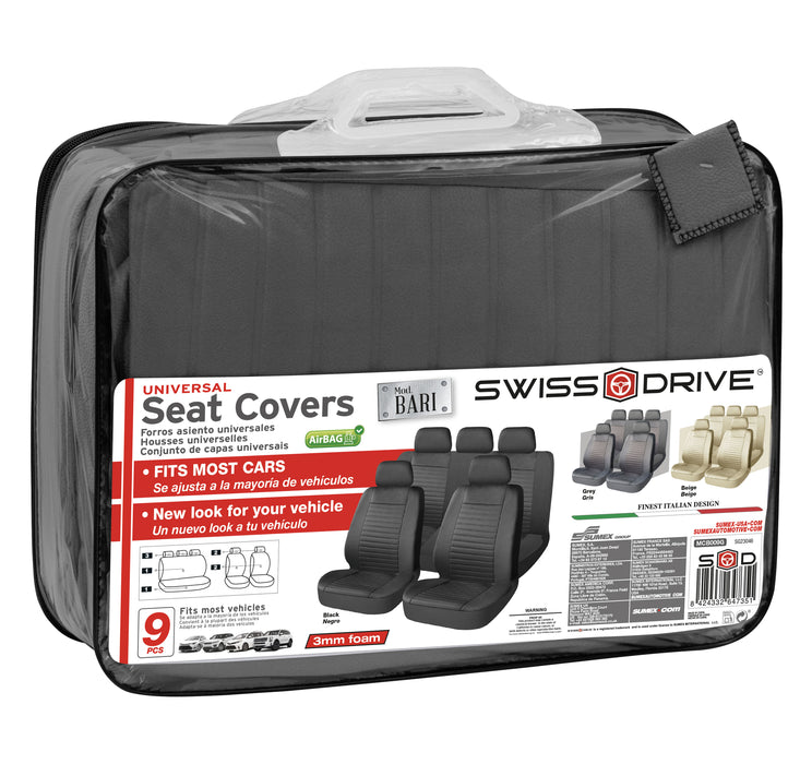 Swiss Drive Innovative Microfibre Universal Car Seat Cover Bari 9 Piece Grey