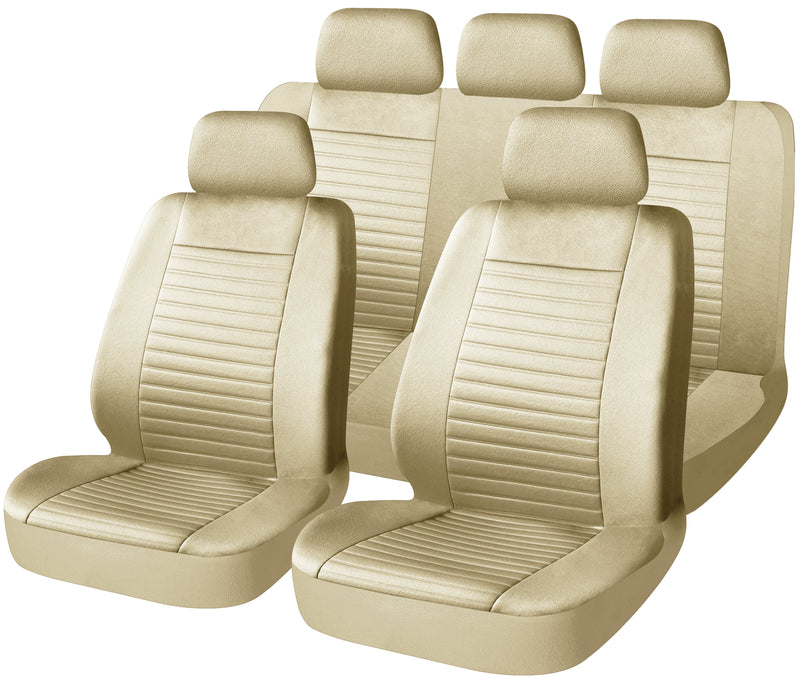 Swiss Drive Innovative Microfibre Universal Car Seat Cover Bari 9 Piece Beige - MCM009B