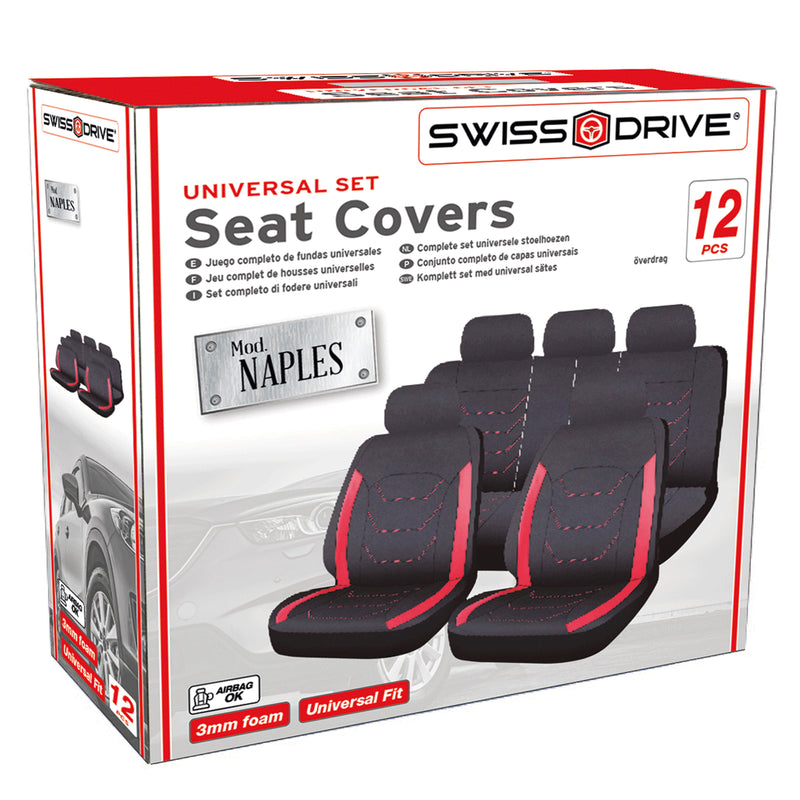 Swiss Drive Innovative Microfibre Universal Car Seat Cover Napoles 12 Piece Black/Red - MCN012R