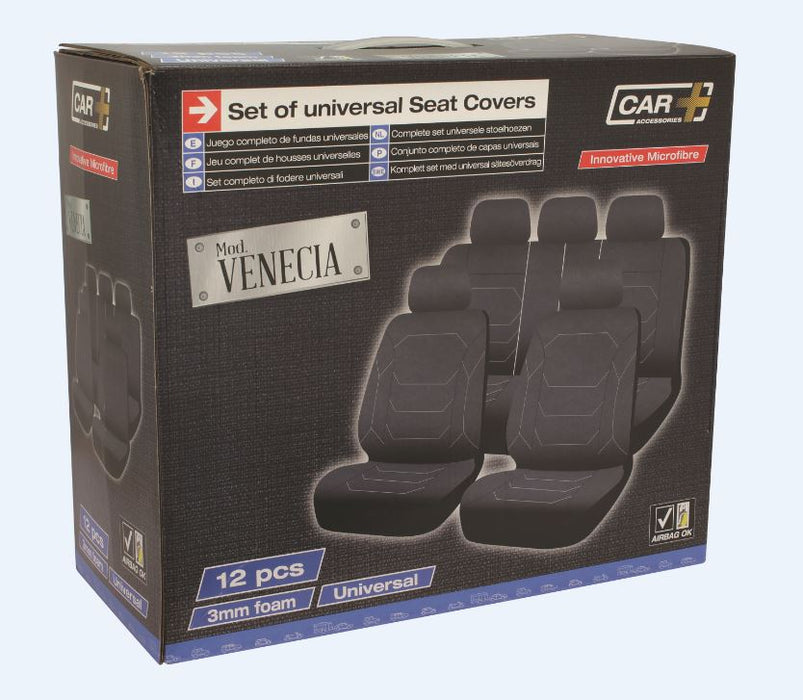 Car + Innovative Microfibre Universal Car Seat Cover Venecia 12 Piece Black