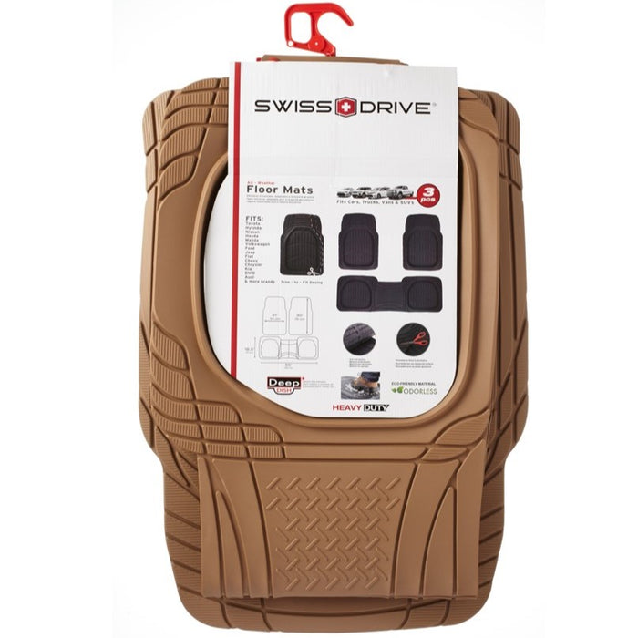 Swiss Drive Deep Tray All Weather Floor Mat 3 Piece Beige