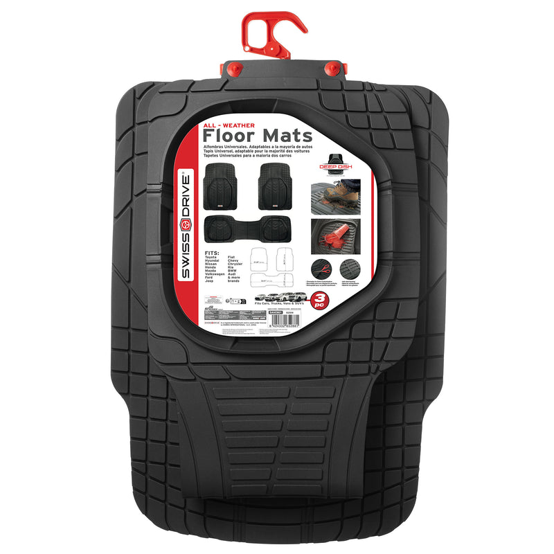 Swiss Drive Deep Tray All Weather Floor Mat 3 Piece Black