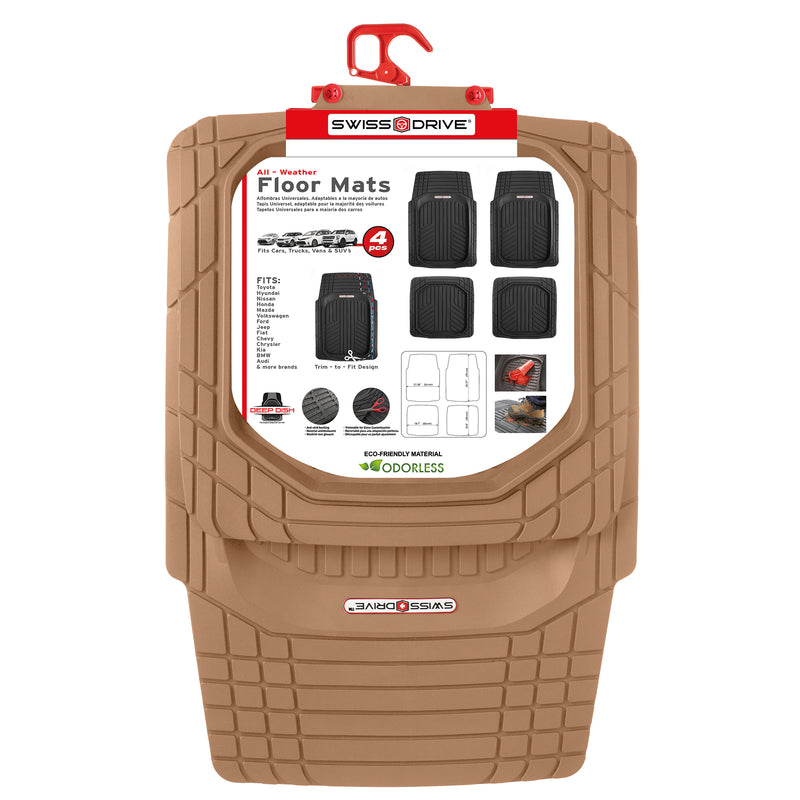 Swiss Drive Deep Tray All Weather Floor Mat 4 Piece Beige - SAND806