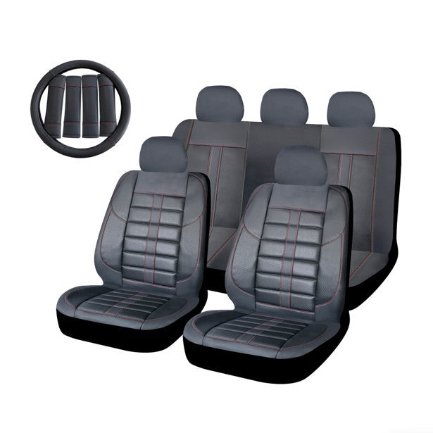 Swiss Drive Seat Cover Supreme Black/Black w/ Red Stitching