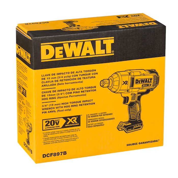 DeWalt 20V MAX* XR® High Torque 3/4" Impact Wrench w. Hog Ring Retention Pin Anvil (Tool Only)