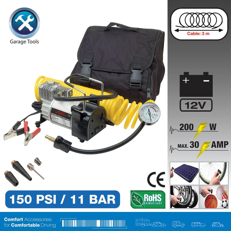 Swiss Drive 12 V Heavy Duty Air Compressor 11 Bar, 150psi - VOLCANO