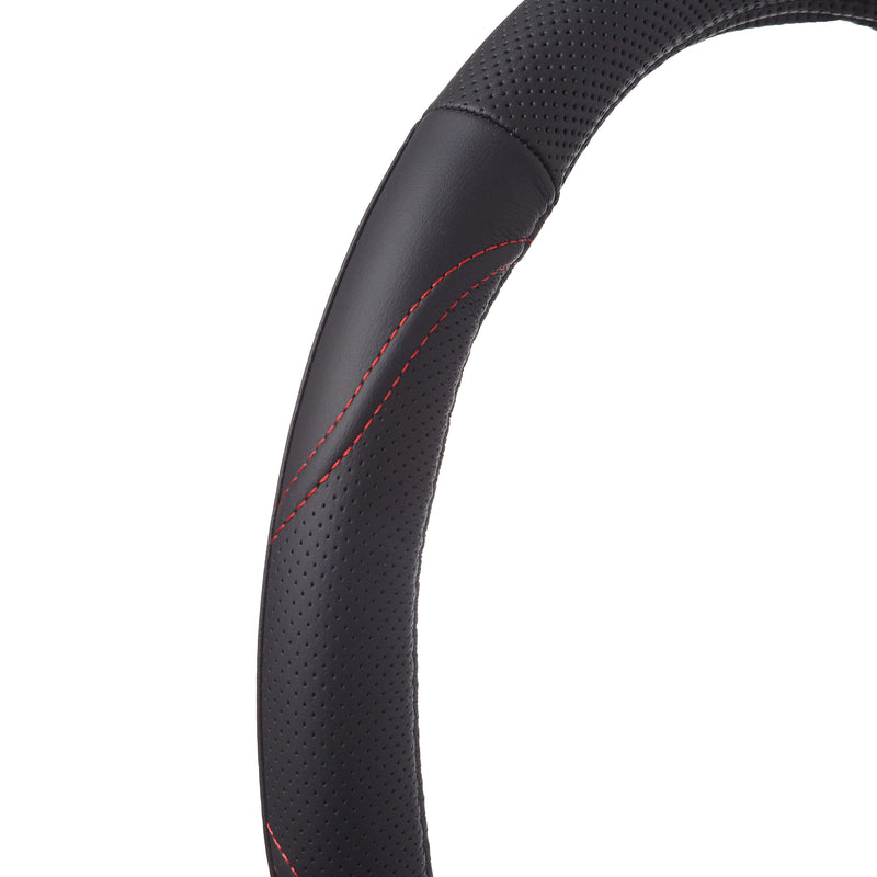 Genuine Leather Steering Wheel Cover Leather Medium Black/Red
