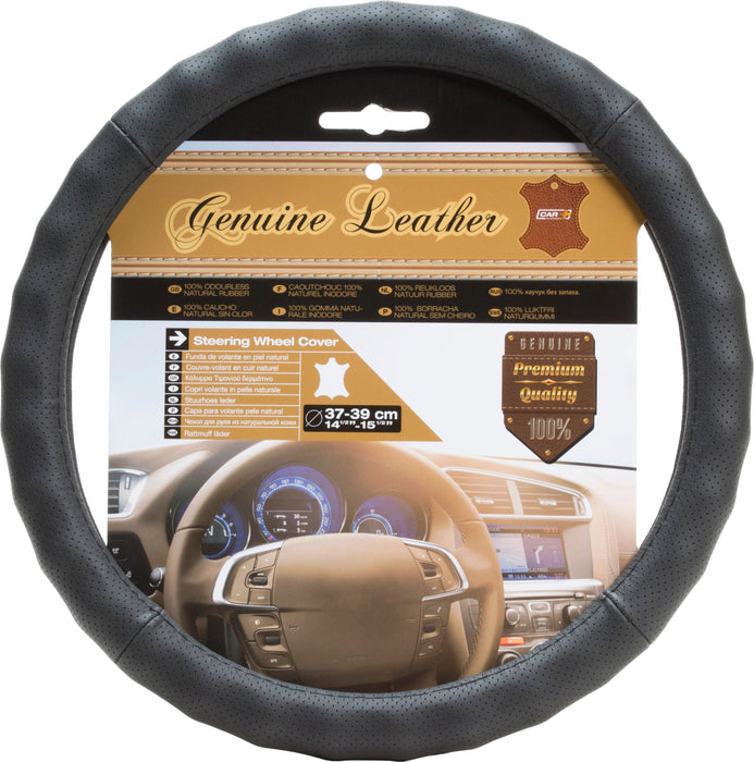 Genuine Leather Steering Wheel Cover Leather Medium Black